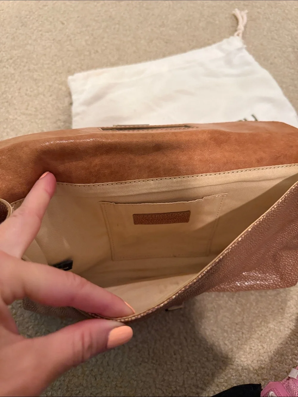 Elegant Metallic Bronze Clutch with Gold Hardware